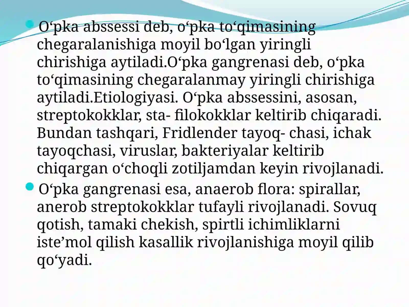 O’pkaning yiringlik kasalliklari. O’pka absessi va gangrenasi 2
