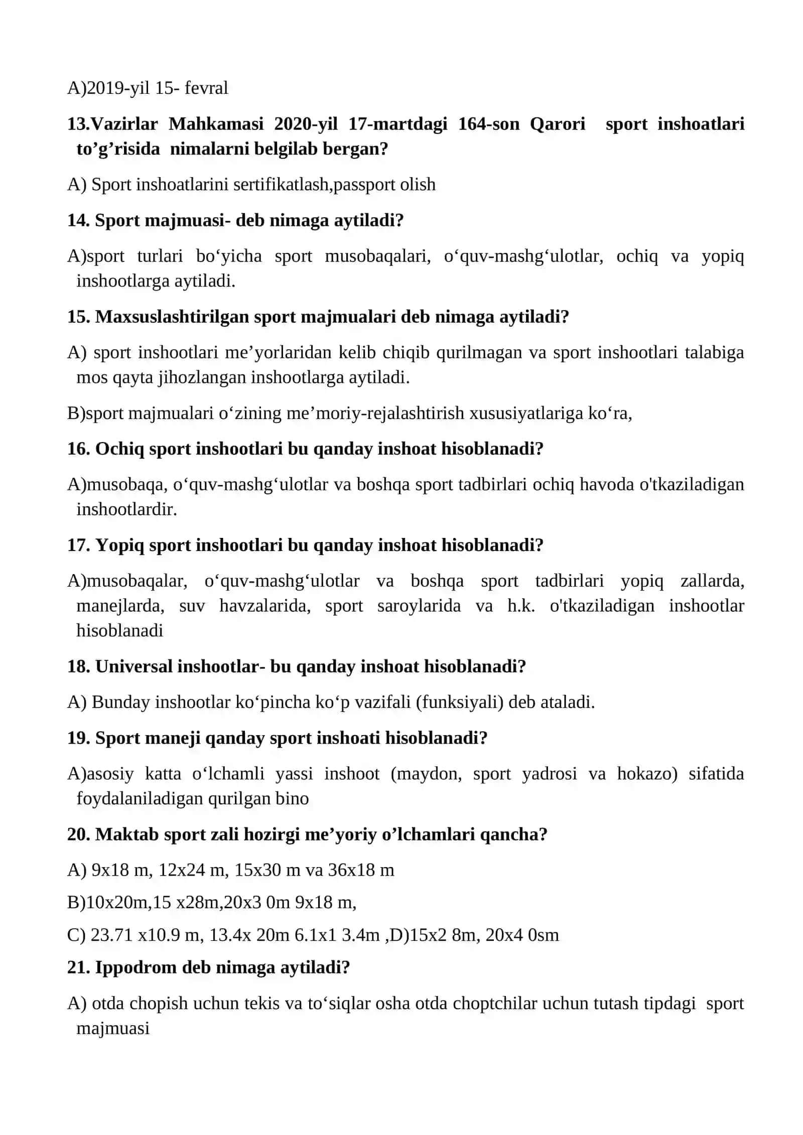 Sport inshoatlari fanidan yakuniy test savollari 2
