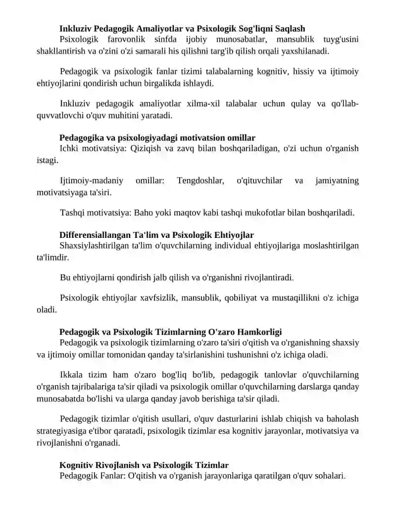 Pedagogik psixologik predmeti tizimi muomolari 2
