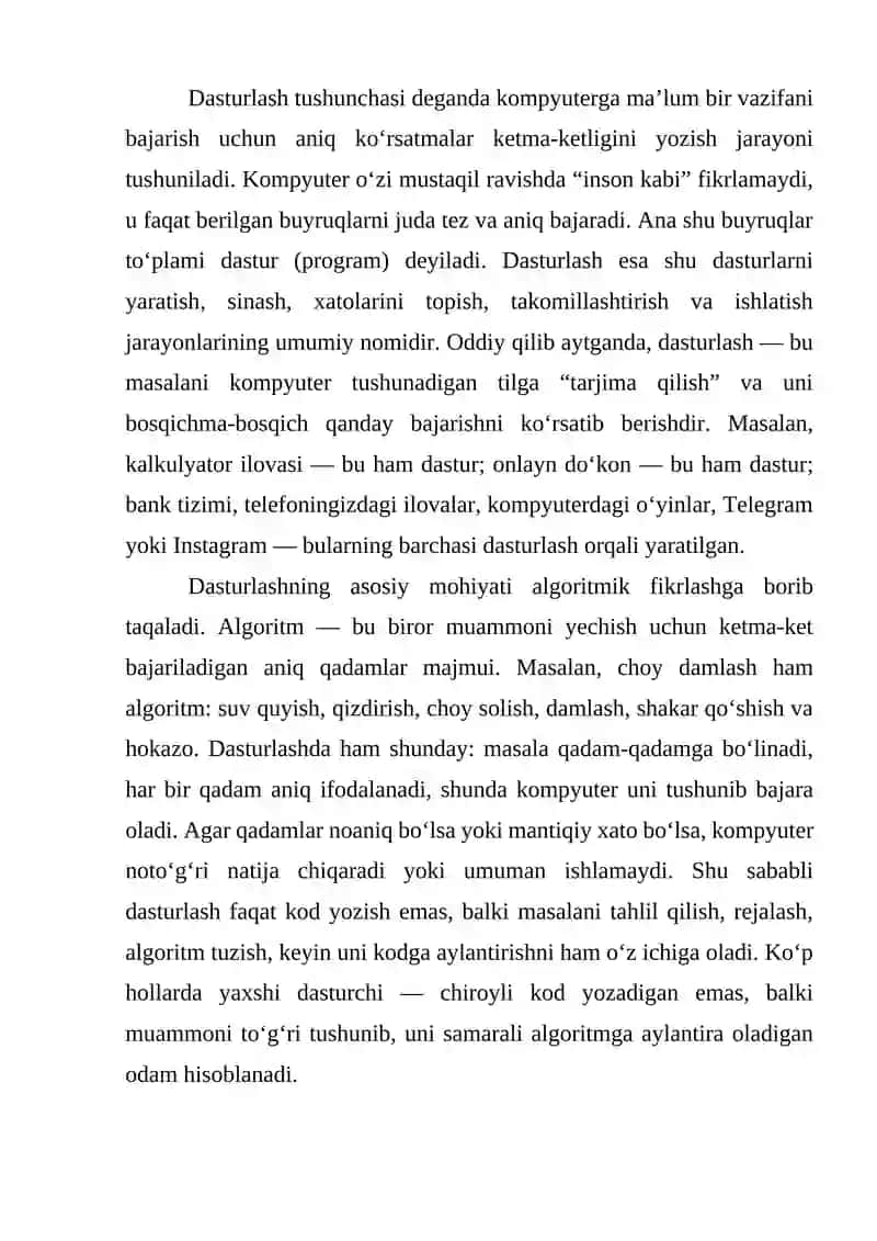 Dasturlash asoslari faniga kirish 2