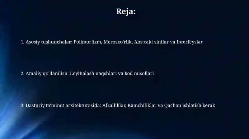 Polimorfizm, Merosxo'rlik, Abstrakt Sinflar va Interfeyslar 2