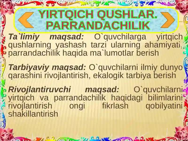 YIRTQICH QUSHLAR.  PARRANDACHILIK 2