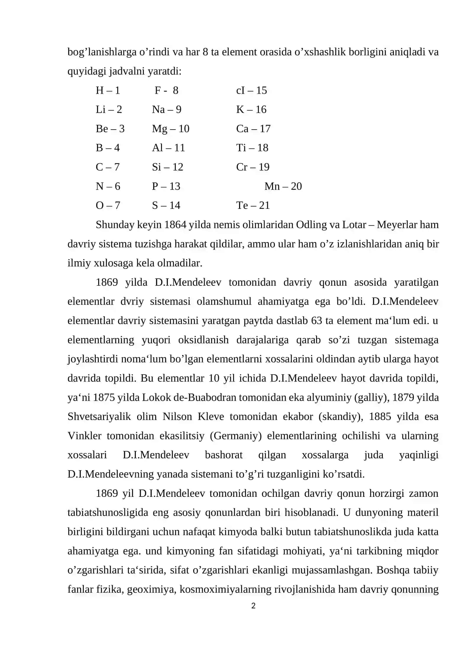 Davriy sistemadagi 118 ta elemen haqida umumiy ma'lumot 2