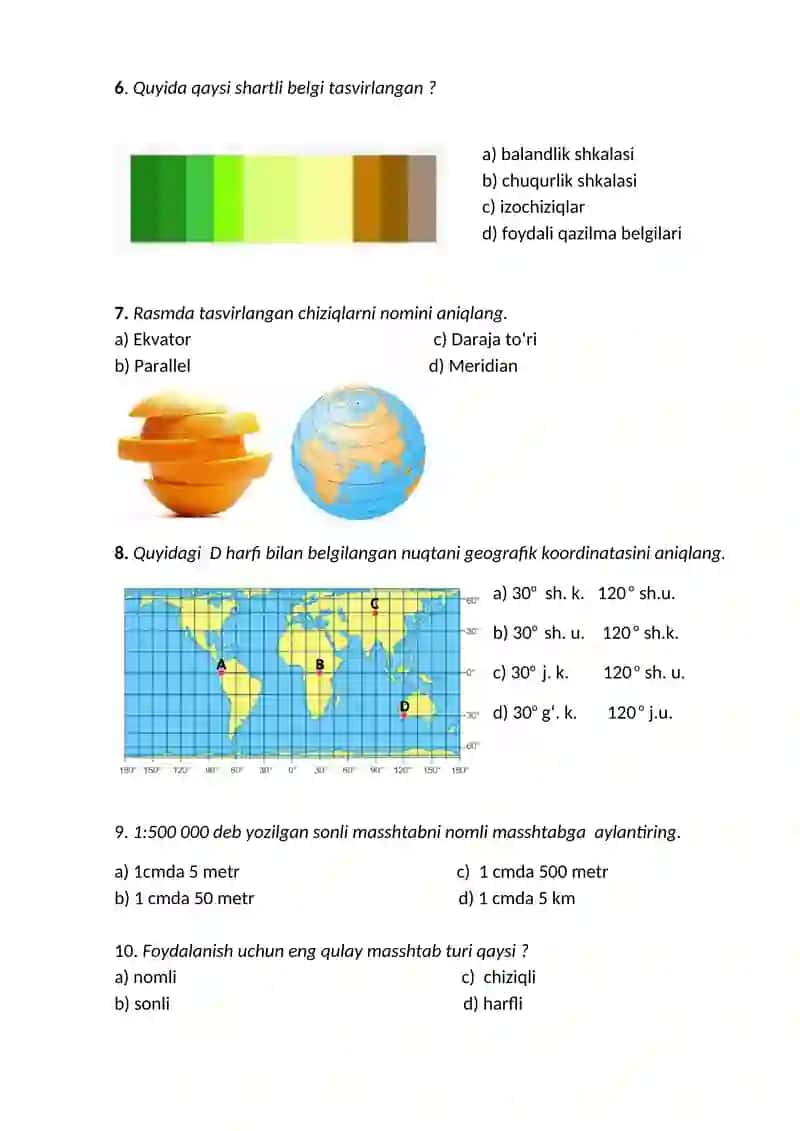 7-sinf Geografiya Nazorat ishi – 1 2