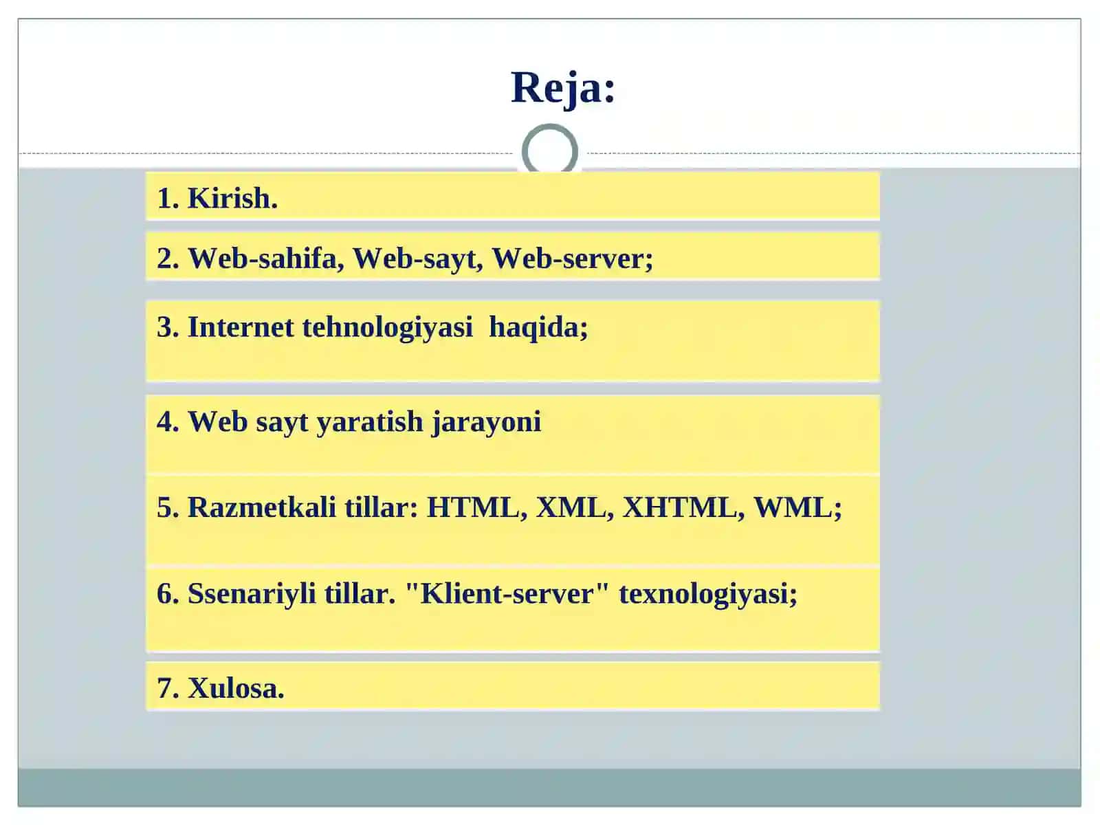 WEB dasturlashga kirish. Asosiy tushunchalar. WWW rivojlanish bosqichlari 2
