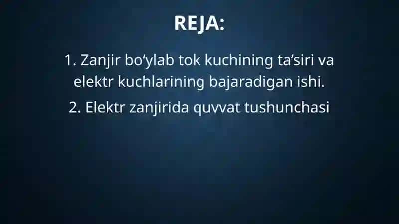 0‘zgarmas tokning ishi va quvvati. Joul-Lens qonuni. Ampermetr va voltmetrga qo‘shimcha qarshilik ulash. 2
