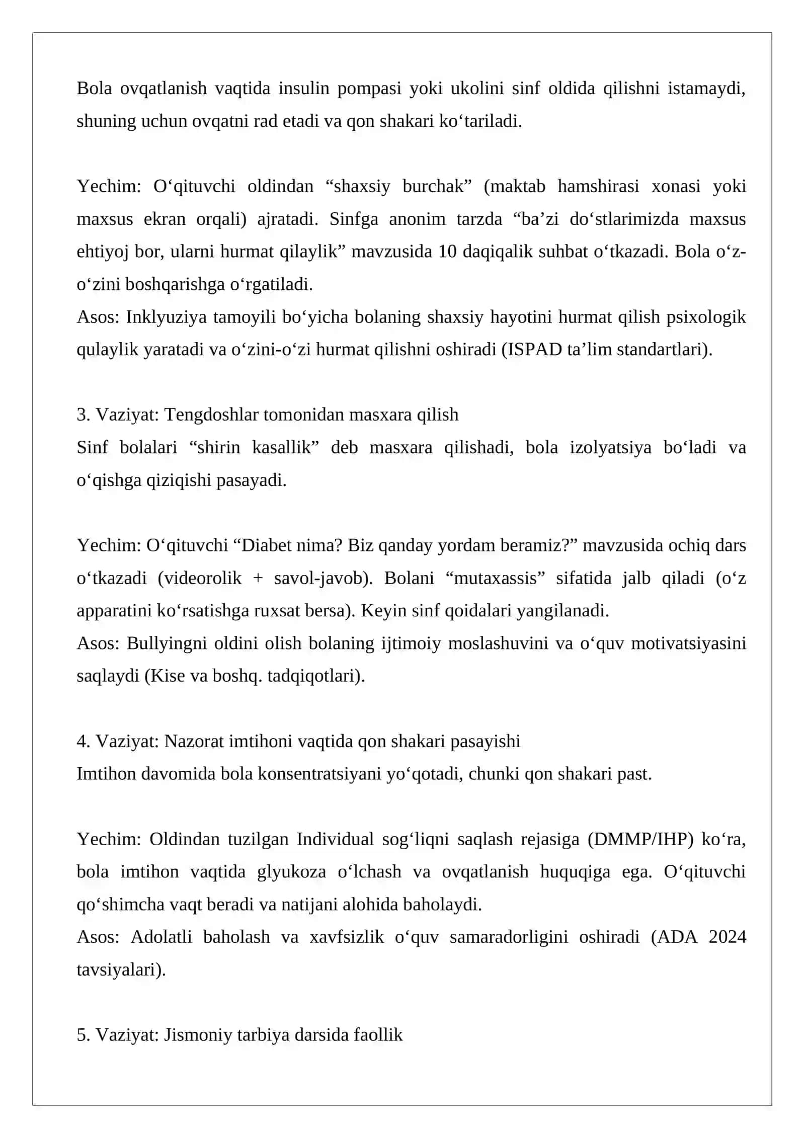 Qandli diabet bilan kasallangan bolalar bilan olib boriladigan pedagogik faoliyat 2