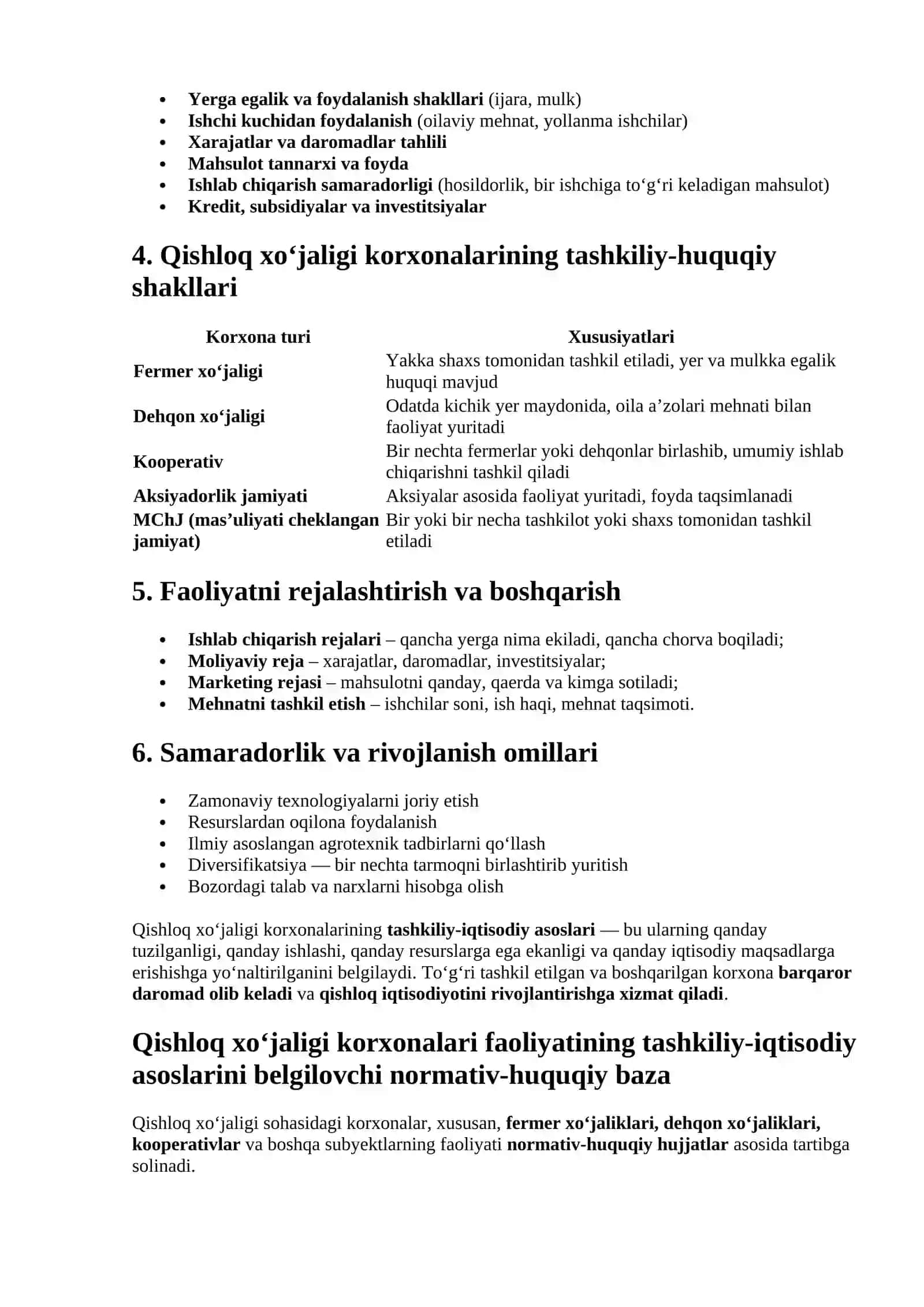 Qishloq xo‘jaligi korxonalari faoliyatining tashkiliy-iqtisodiy asoslari 2