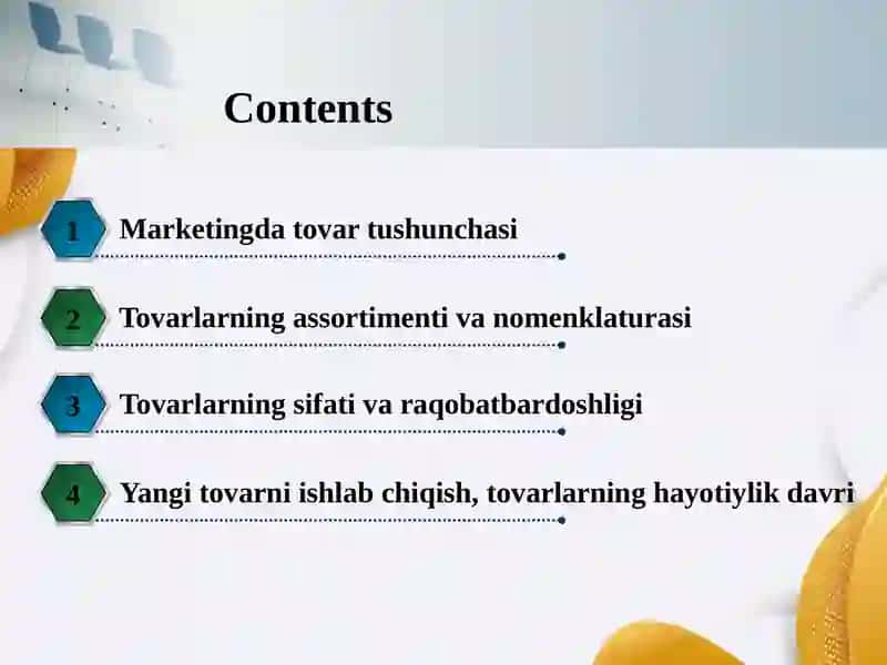 MARKETINGDA TOVAR VA TOVAR SIYOSATI (PRODUCT) 2