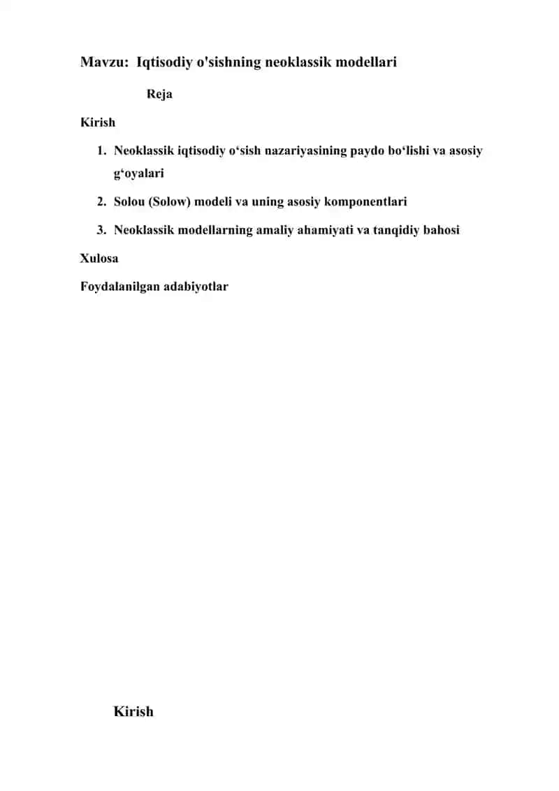 Iqtisodiy o'sishning neoklassik modellari 2