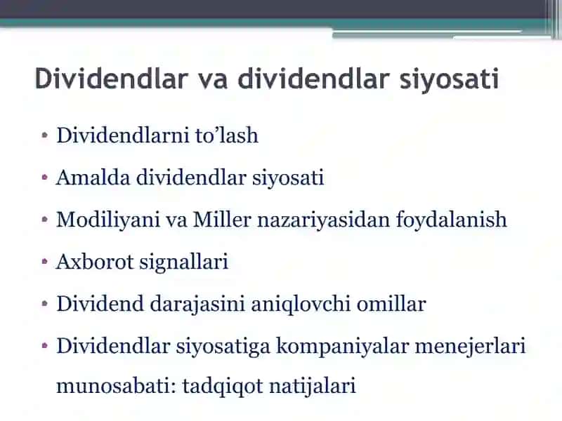 Dividendlar va dividendlar siyosati 2