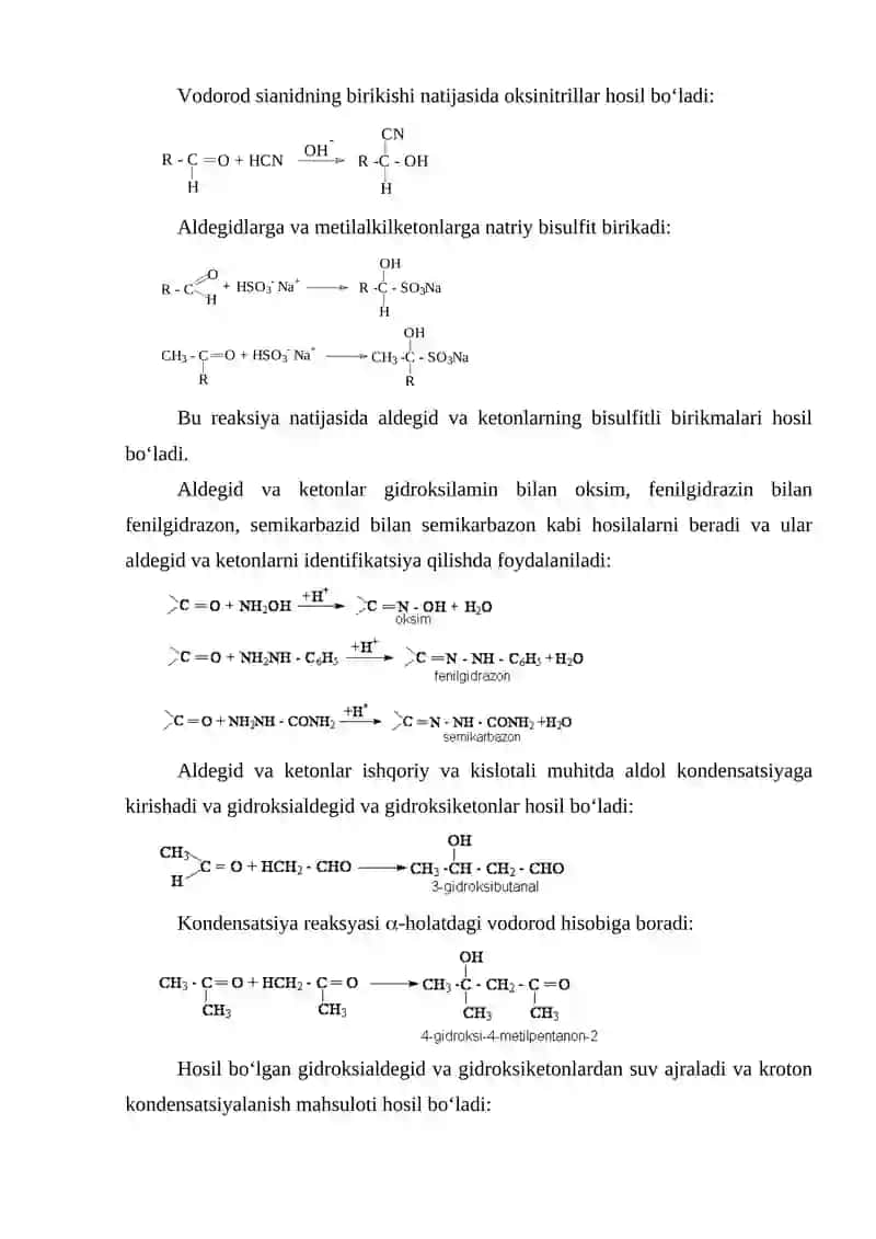 Karbonil birikmalarning xossalari 2