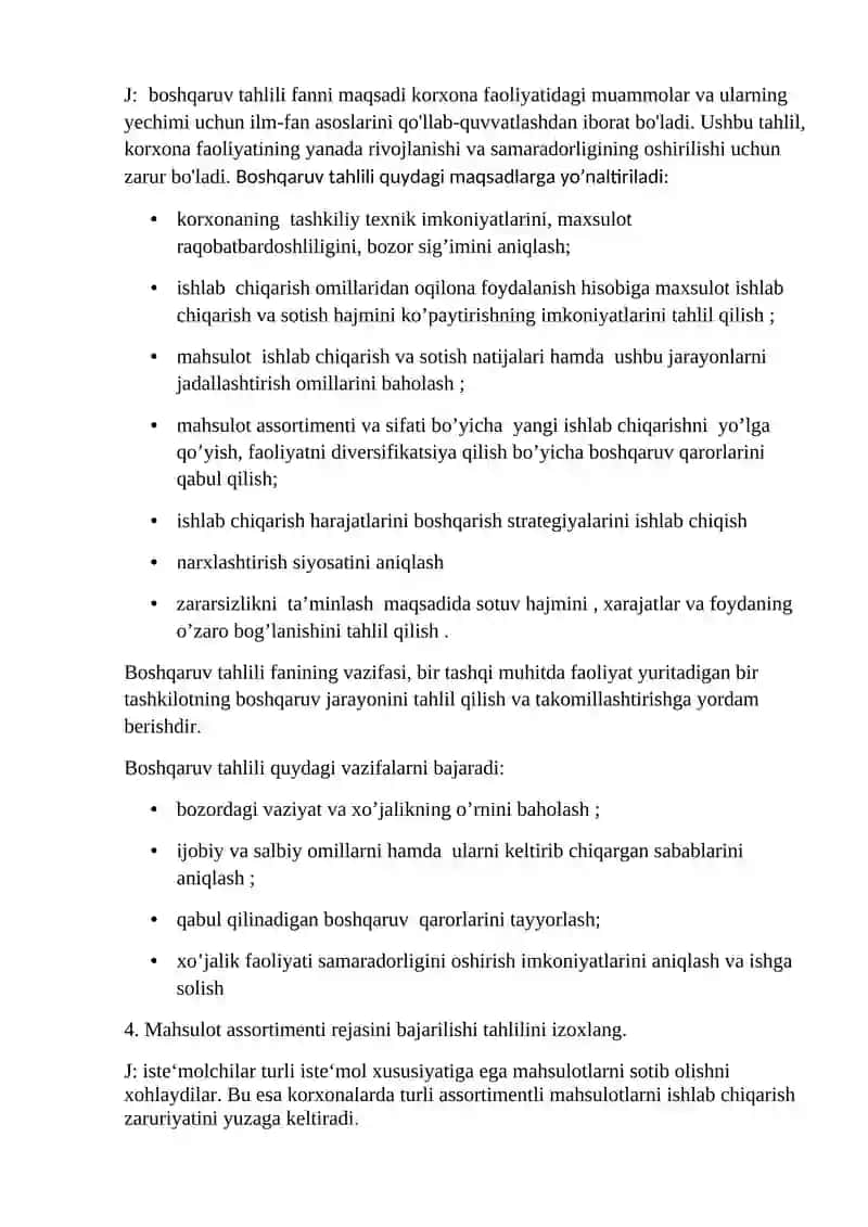 Boshqaruv Tahlili fanining o'rni va ahamiyati 2