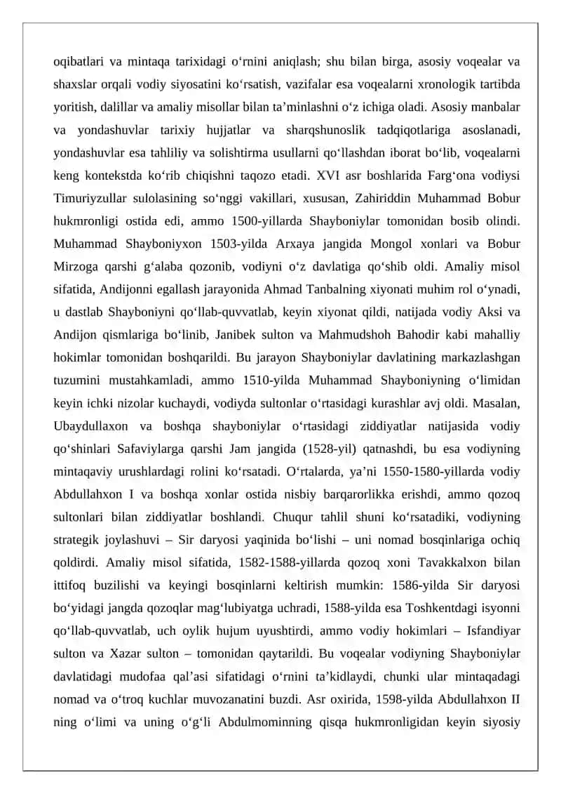Farg‘ona vodiysining XVI asrdagi siyosiy jarayonlari va ularning mintaqa tarixidagi o‘rni 2