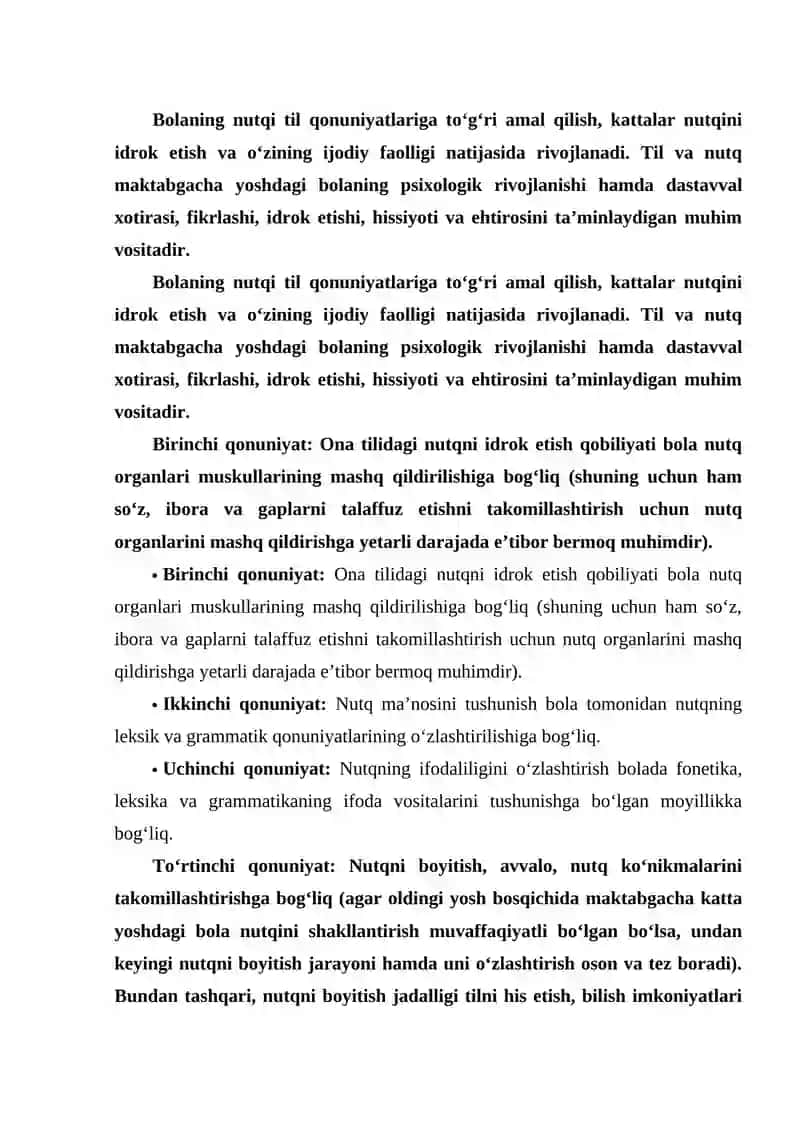 MAKTABGACHA KATTA YOSHDAGI BOLALAR NUTQINI O'STIRISHNING VAZIFALARI, METODLARI VA VOSITALARI. 2