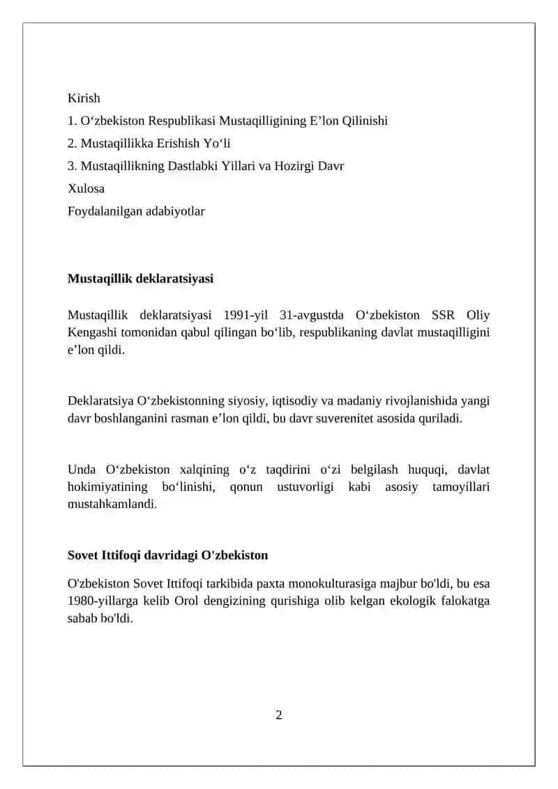 Oʻzbekiston respublikasi mustaqilligi 2