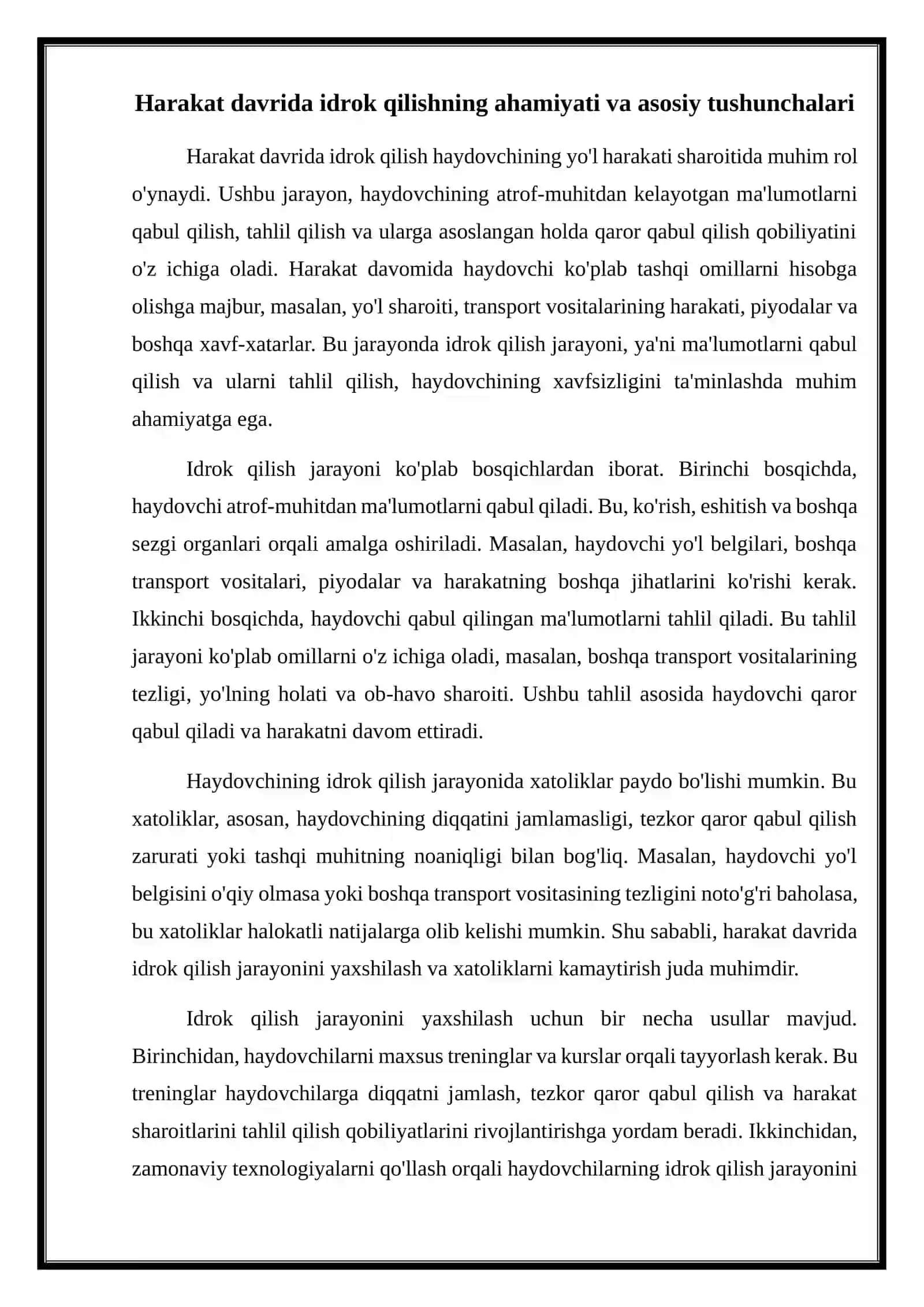 Harakat davrida idrok qilishda haydovchining xatoliklari 2