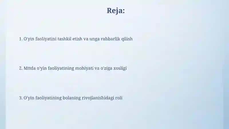 Mttda oʻyin faoliyatini oʻyinning bola faoliyati sifatidagi mohiyat va oʻziga xosligi 2