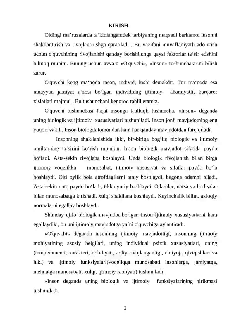 O'QUVCHILARGA TARBIYA BERISHNING ASOSIY TURLARI VA SHAKLLARI 2