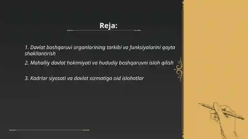 Mustaqil yillarida davlat boshqaruvi tizimida amalga oshirilgan islohotlar 2
