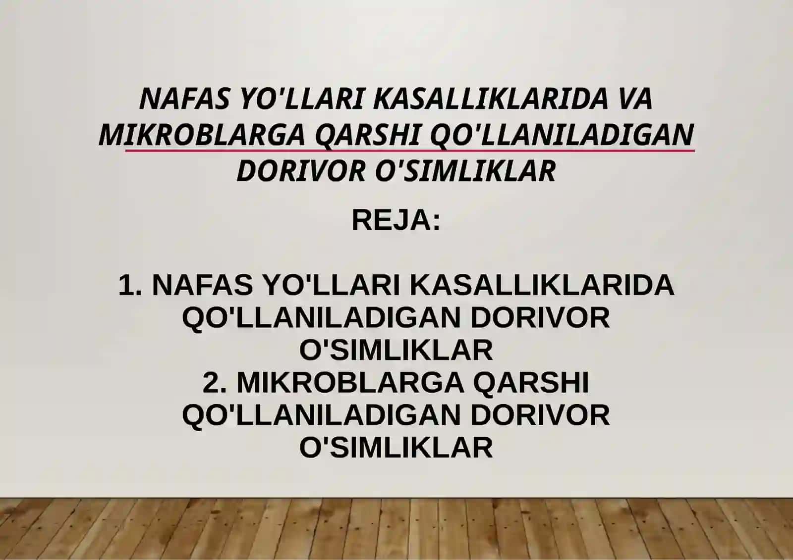 Astanaqulova Dildoraning Dorivor O'simliklar Fanidan Tayyorlagan Taqdimoti 2