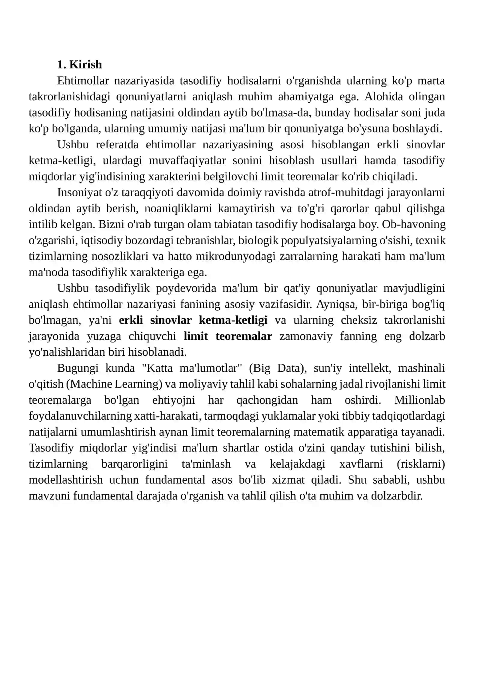 ERKLI SINOVLAR KETMA-KETLIGI VA LIMIT TEOREMALAR 2