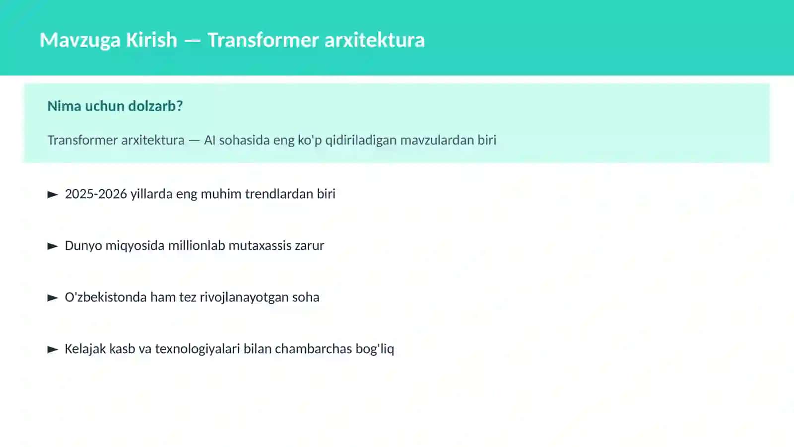AI | DEEP LEARNING VA NEYRON TARMOQLAR 2