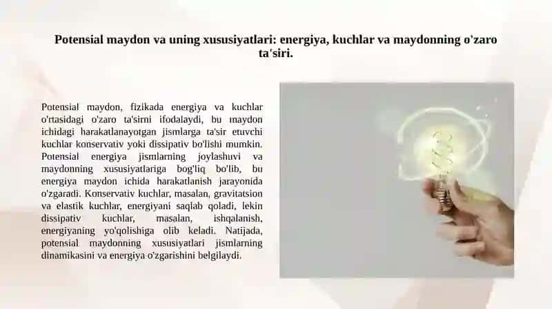 Potensial maydonda bajarilgan ish. Konservativ va dissipativ kuchlar 2