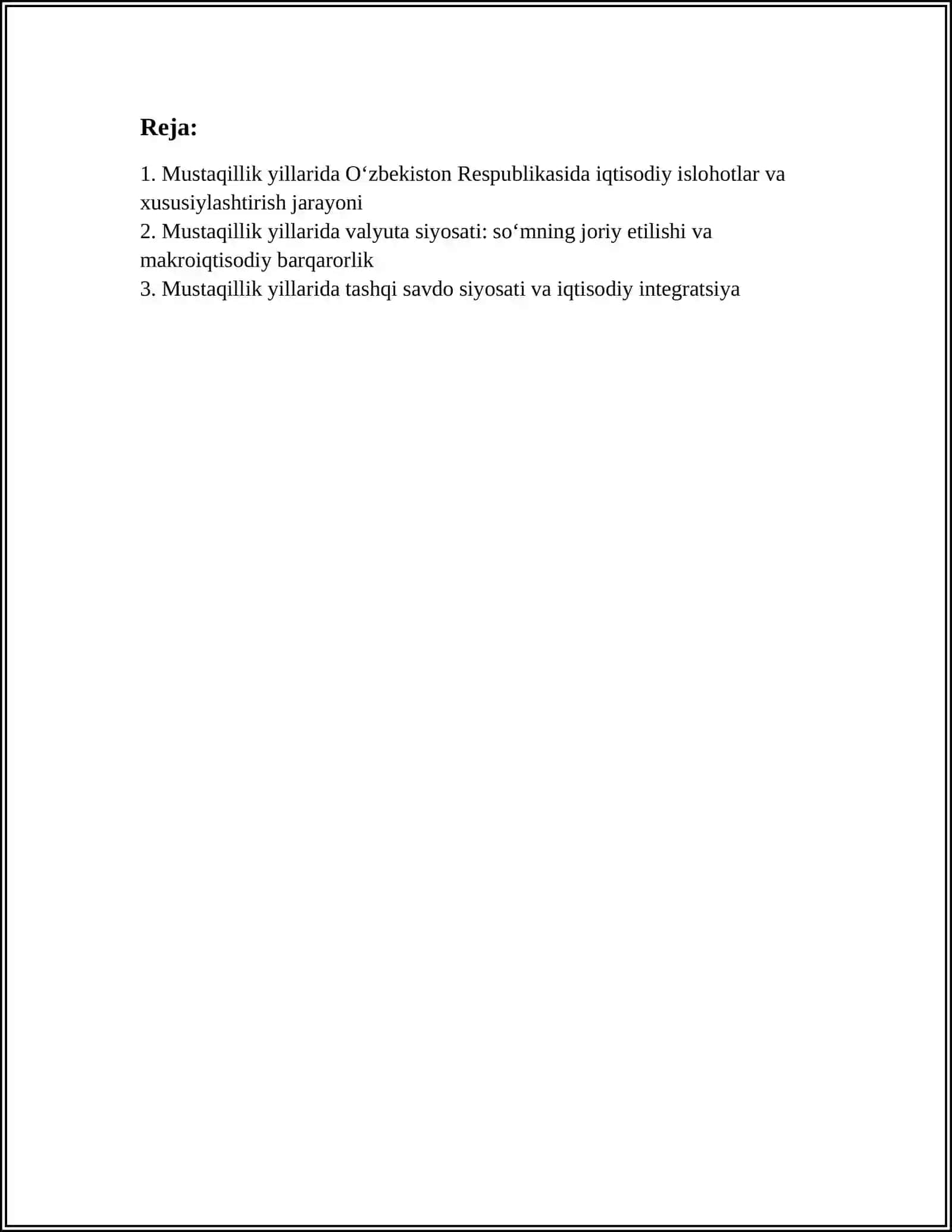 MUSTAQILLIK YILLARIDA OZBEKISTON RESPUBLIKASINI IQTISODIY SIYOSIY JARAYONI 2