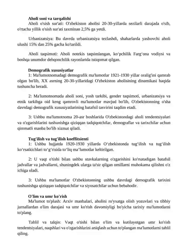 O'Zbekistonning Xx Asr 20-30-Yillari Demografiyasiga Oid Ma'Lumotnoma Tayyorlash 2