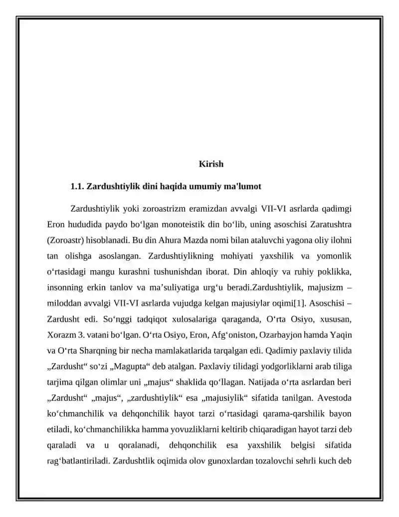 Zardushtiylikning teologik tizimi va diniy marosimlar. 2
