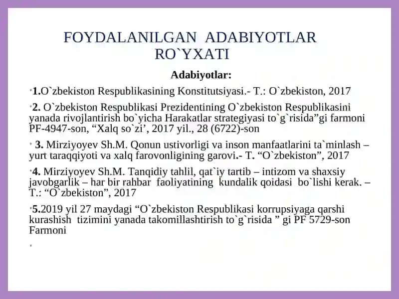 Foydali adabiyotlar ro'yxati 2