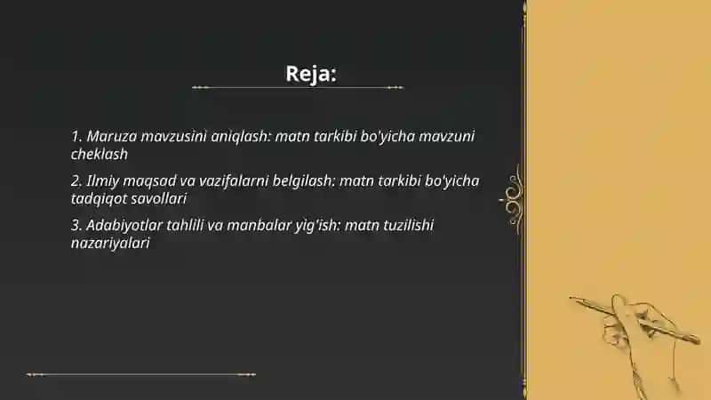 Matn tarkibi bo'yicha ilmiy maruza tayyorlash 2