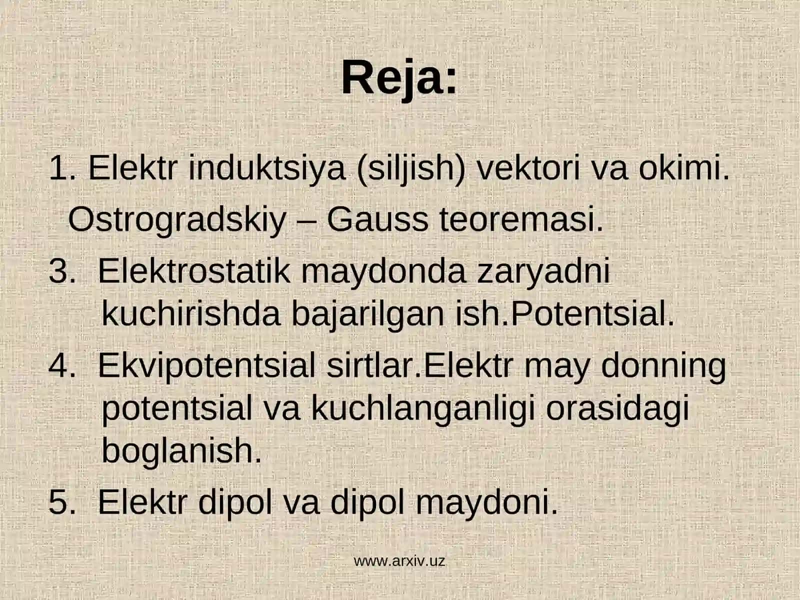 Elektr induktsiya (siljish) vektori va okimi 2