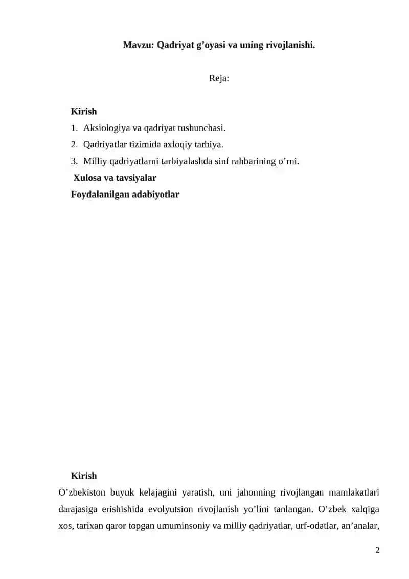 Qadriyat g’oyasi va uning rivojlanishi 2