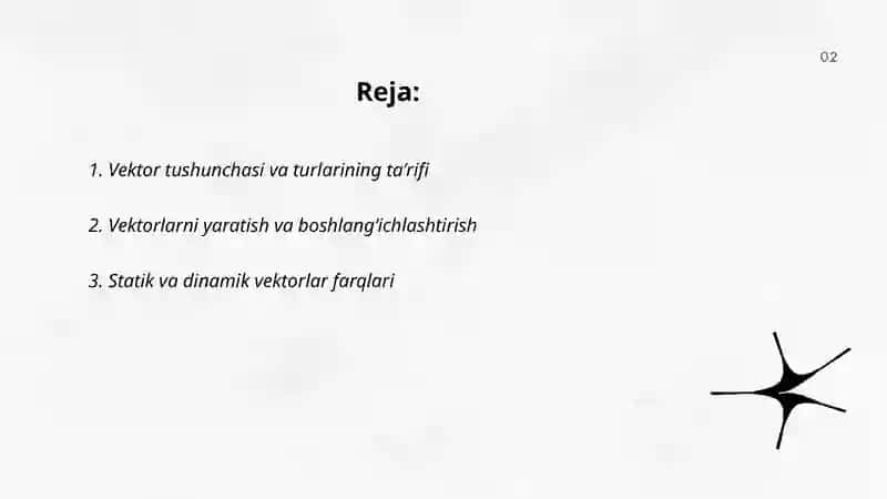 Vektorlarni tashkil etish. Dasturlash 2