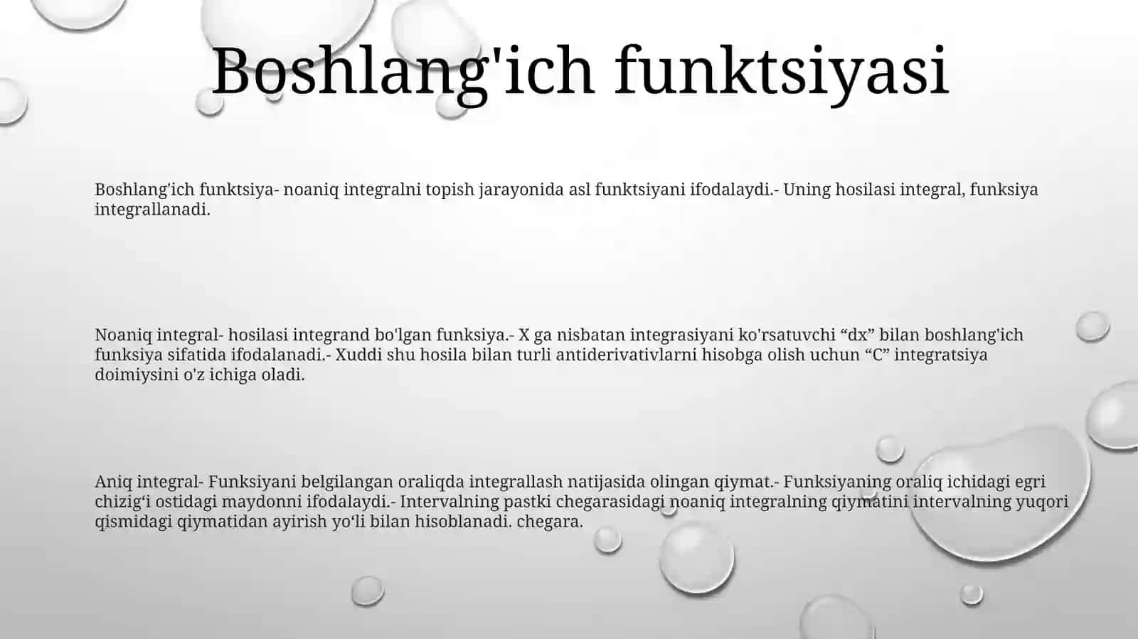 BoshlangʻIch Funktsiya Va Aniqmas IntegralningTaʼRifiXossalari 2