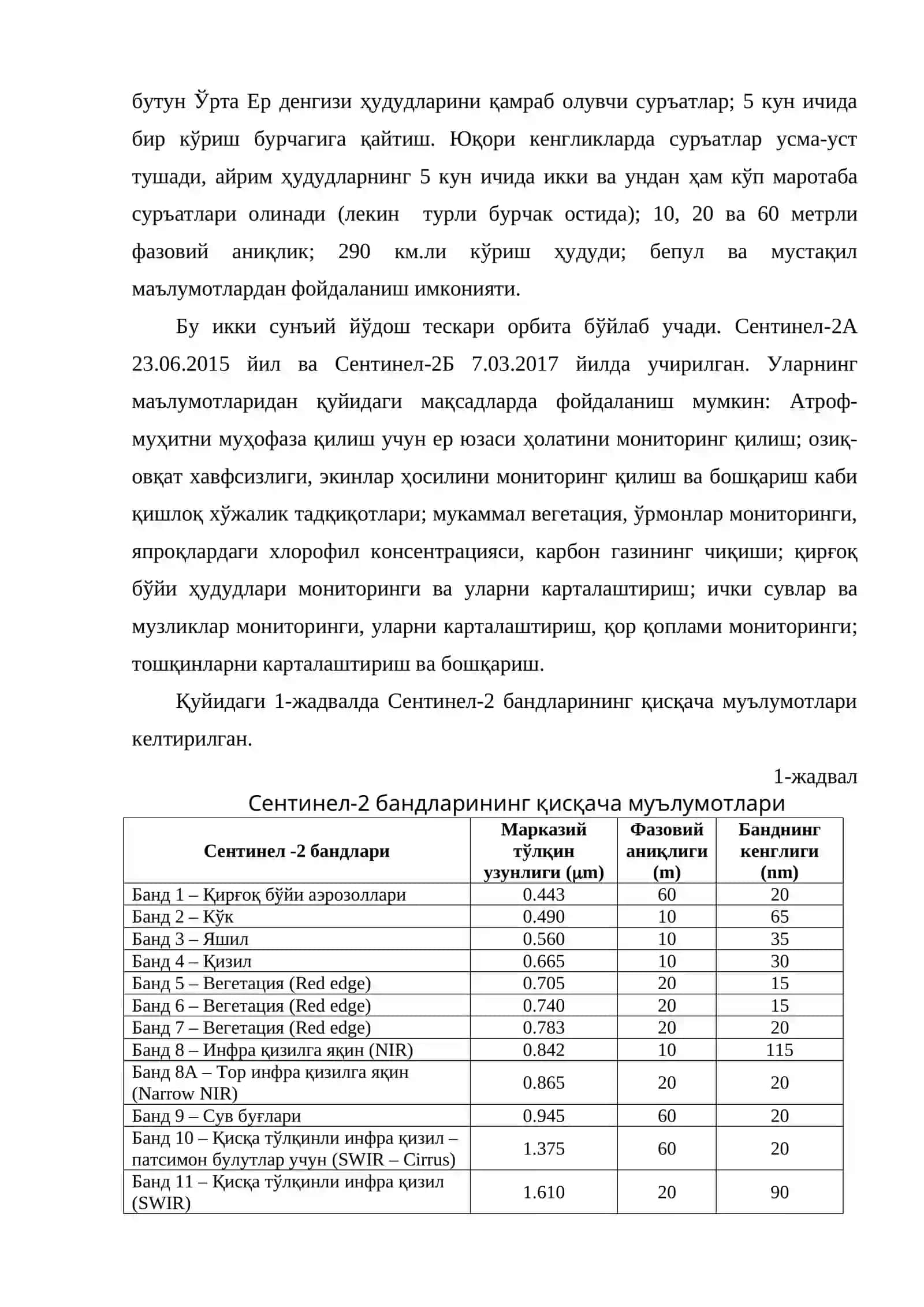 СЕНТИНЕЛ-2 СУНЪИЙ ЙЎЛДОШИ ВА УНИНГ ХУСУСИЯТЛАРИ 2