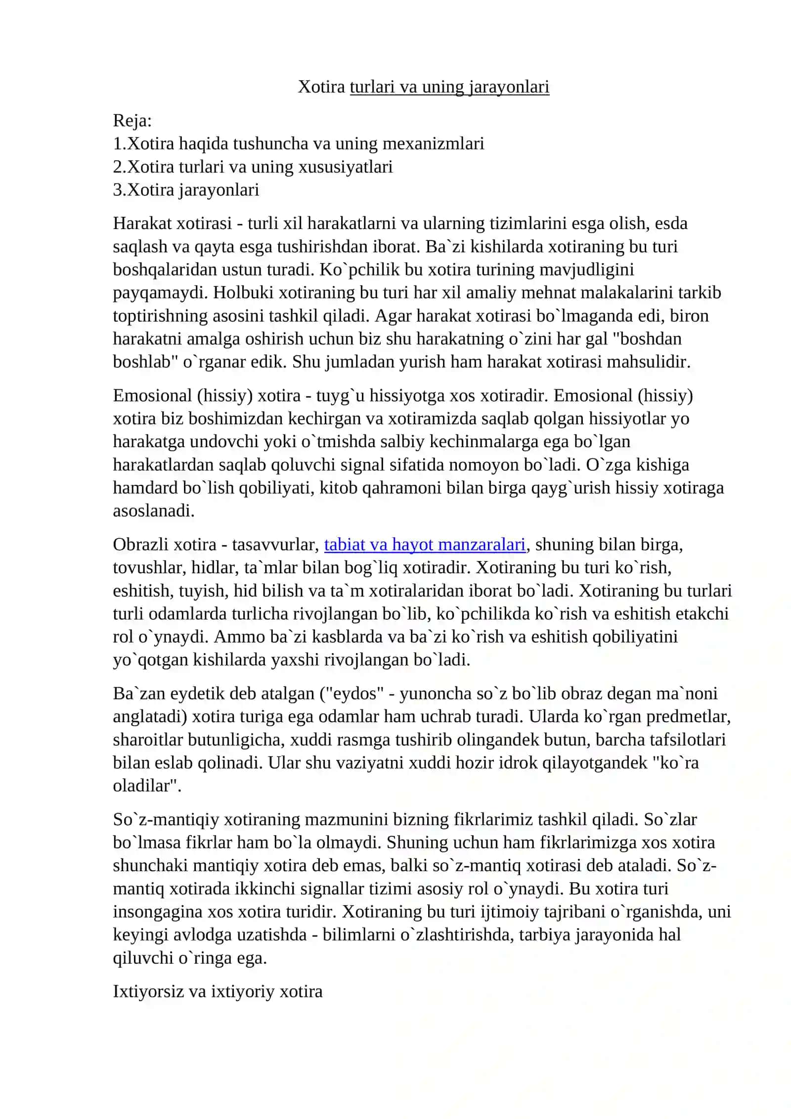 Umumiy psixologiya - Xotira turlari va uning jarayonlari 2