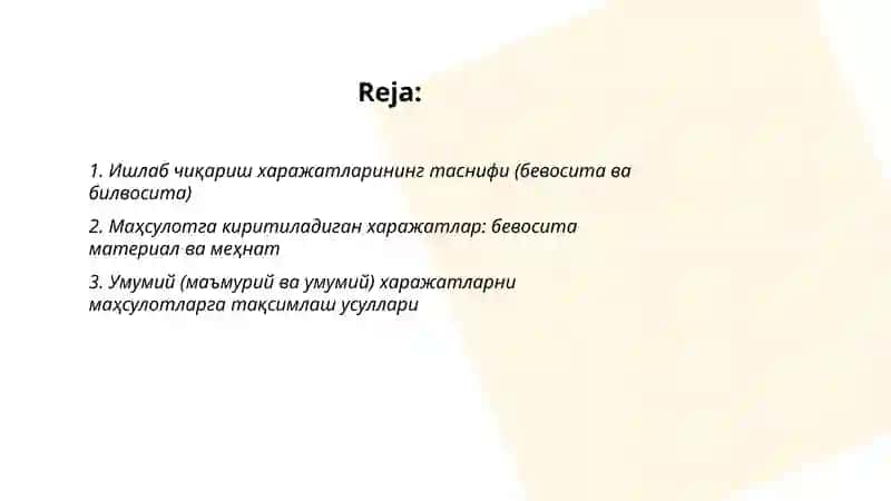 Ишлаб чикариш харажатларини хисобга олиш йуналишлари 2