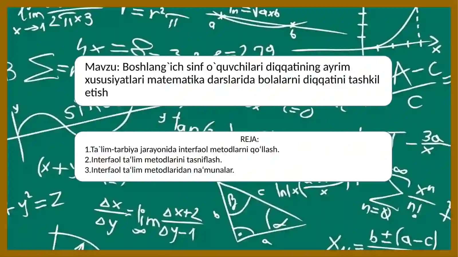 Boshlang'ich sinf o'quvchilarining diqqatining ayrim xususiyatlari matematik darslarida bolalarning diqqatini tashkiletish 2