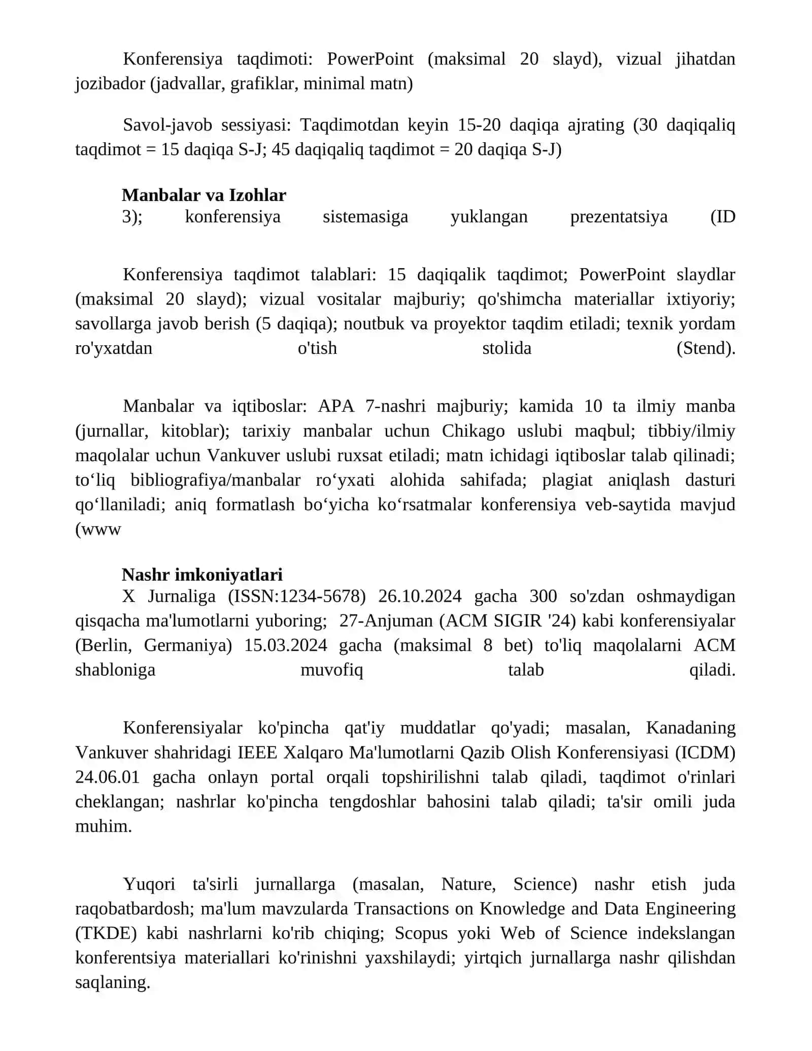 Konferentsiyalarda doklad qilish talablari 2