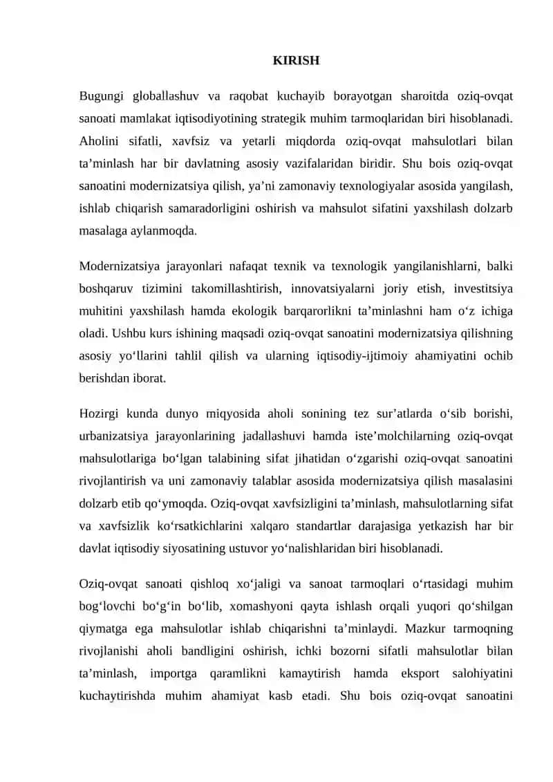 OZIQ-OVQAT SANOATINI MODERNIZATSIYA QILISH YO‘LLARI 2