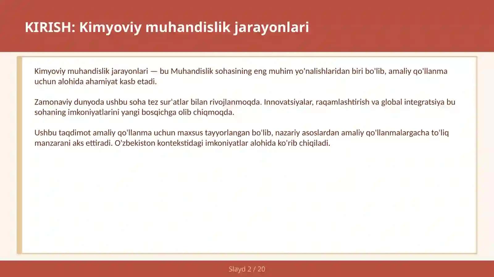 Kimyoviy muhandislik jarayonlari 2
