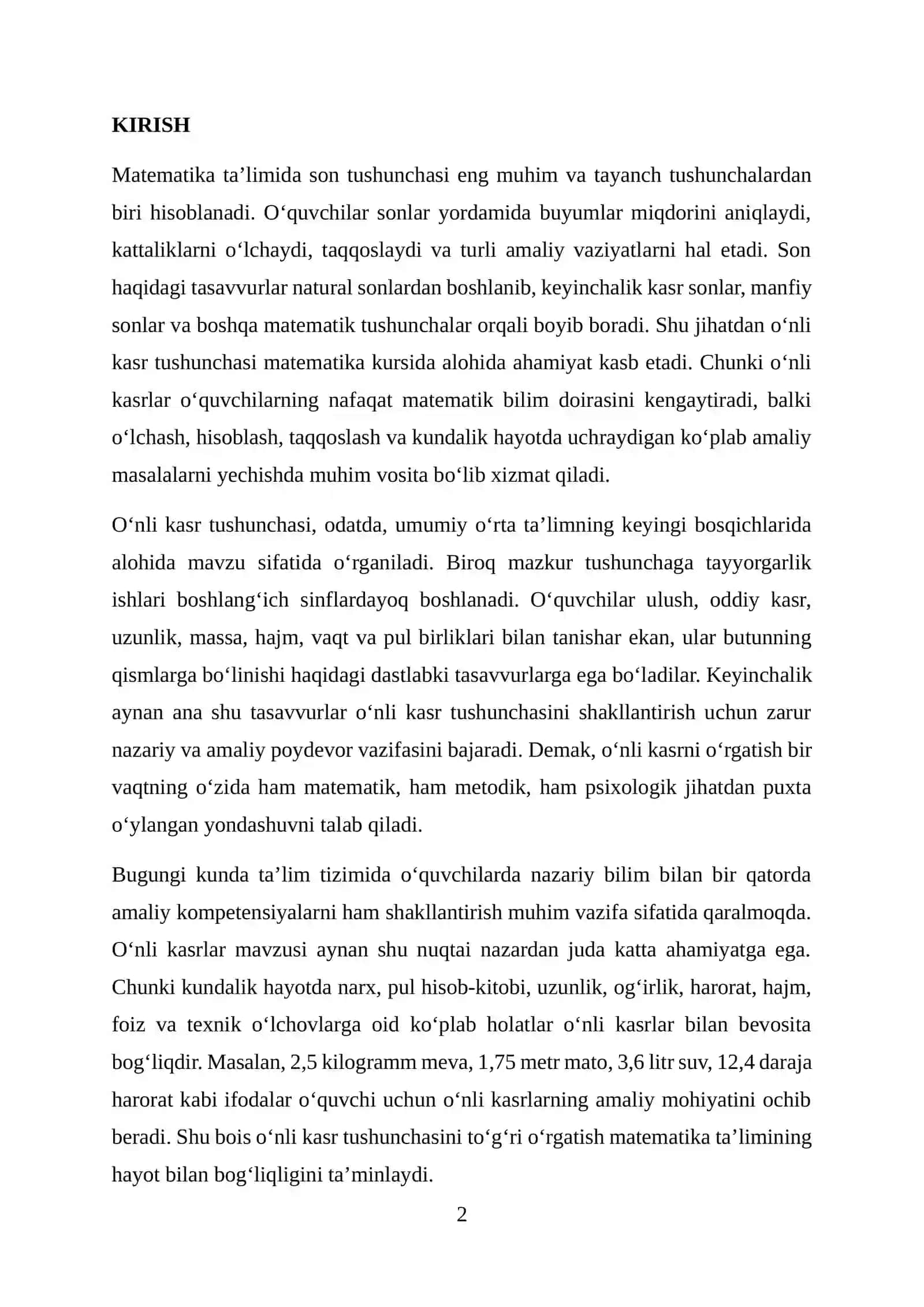 O‘NLI KASR TUSHUNCHASINI O‘RGATISH METODIKASI 2