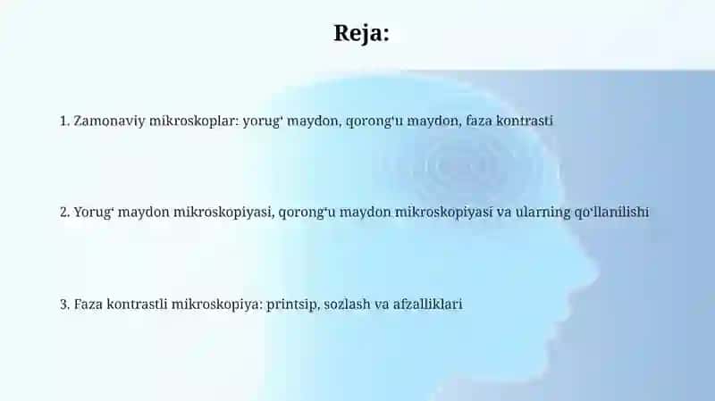 Zamonaviy mikroskoplar:Yorug' va qorong'u maydonli fazakontrast 2