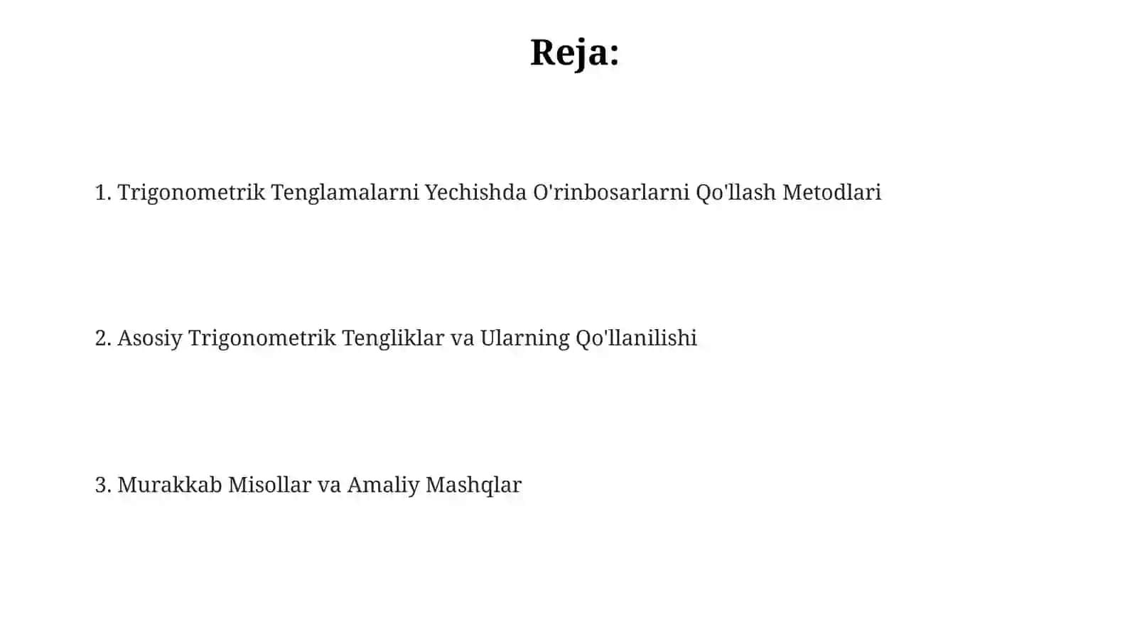 Trigonometrik ifodalarni ayniy almashtirishlarni o'qitish metodikasi 2