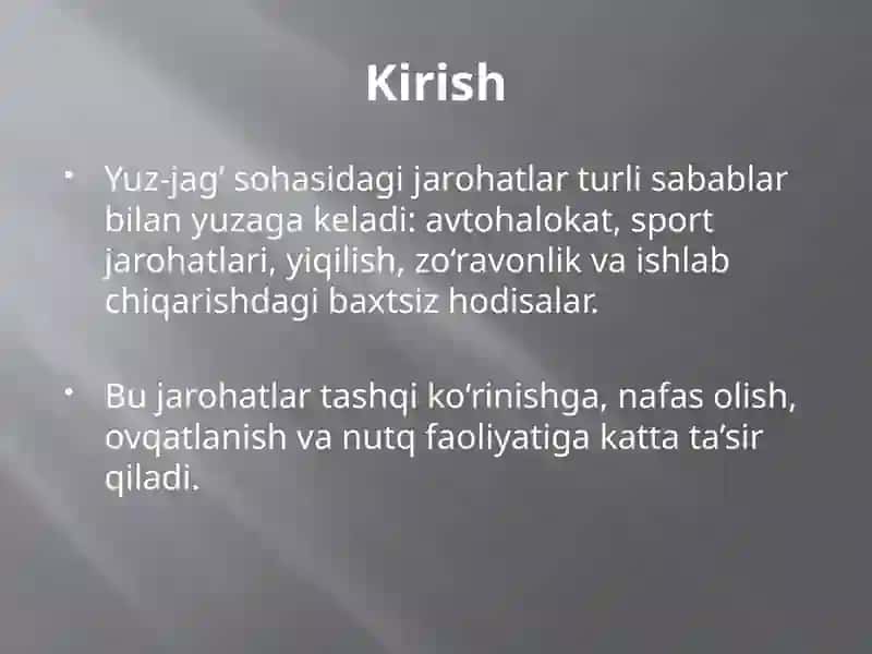 Yuz-jag’ sohasidagi jarohatlar 2
