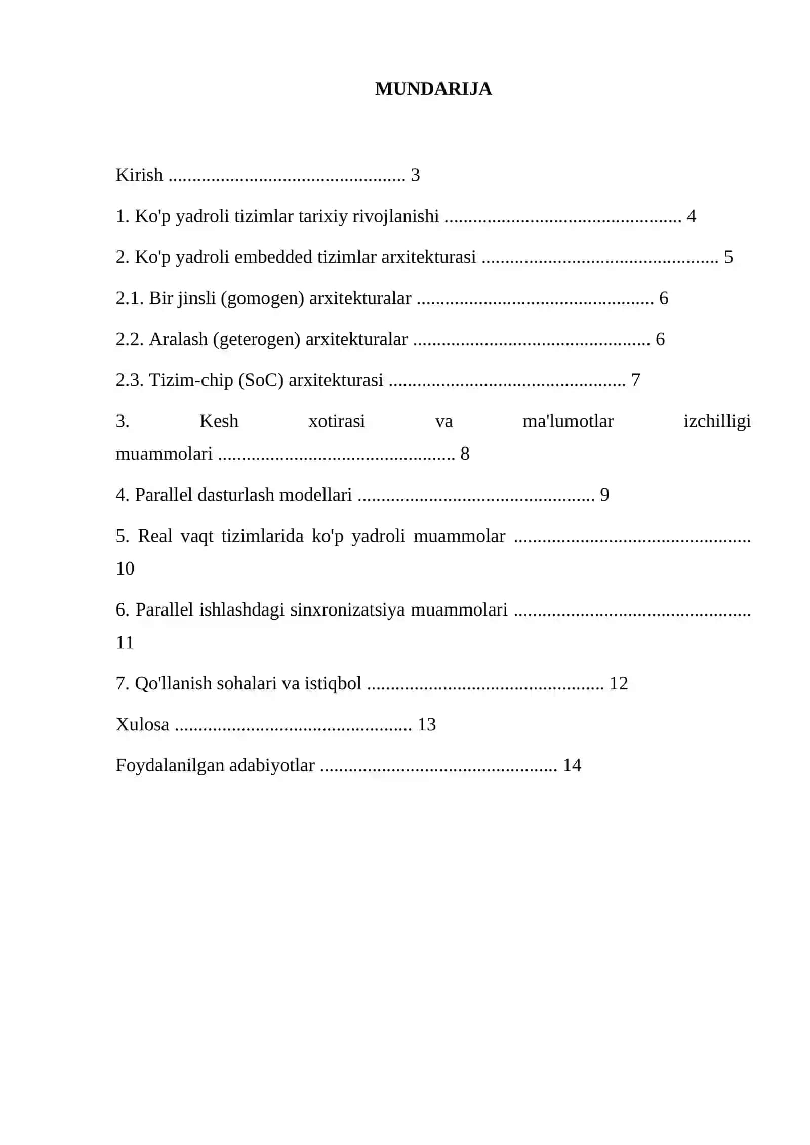 Ko'p yadroli embedded tizimlar arxitekturasi va parallel ishlash muammolari 2