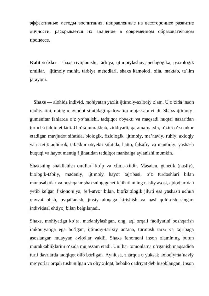 Shaxsning rivojlanishi, tarbiyasi va ijtimoiylashuvi 2